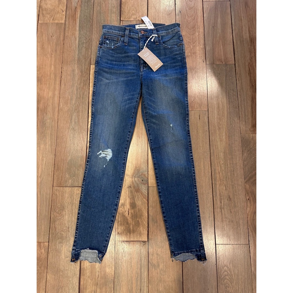 Madewell 10-Inch High-Rise Skinny Jeans Distressed Chewed Hem J9400 Size 25